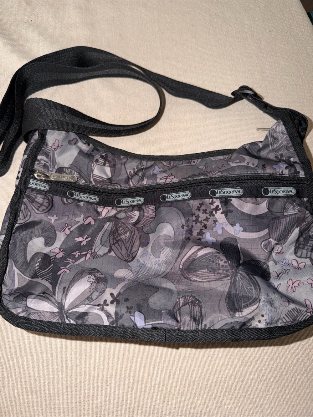LeSportsac Purple and Gray Floral Crossbody Bag